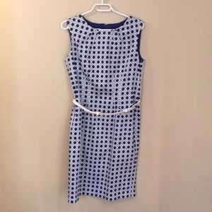Blue and white geometric dress.